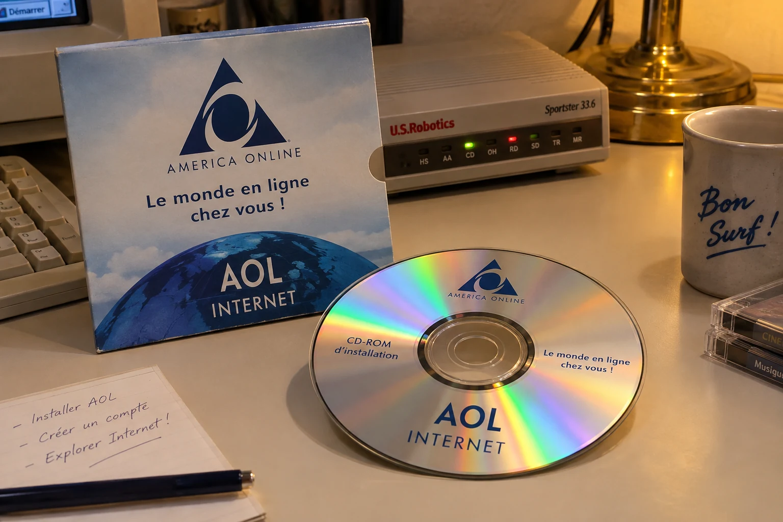 Scène reconstituée autour de Le CD-ROM AOL