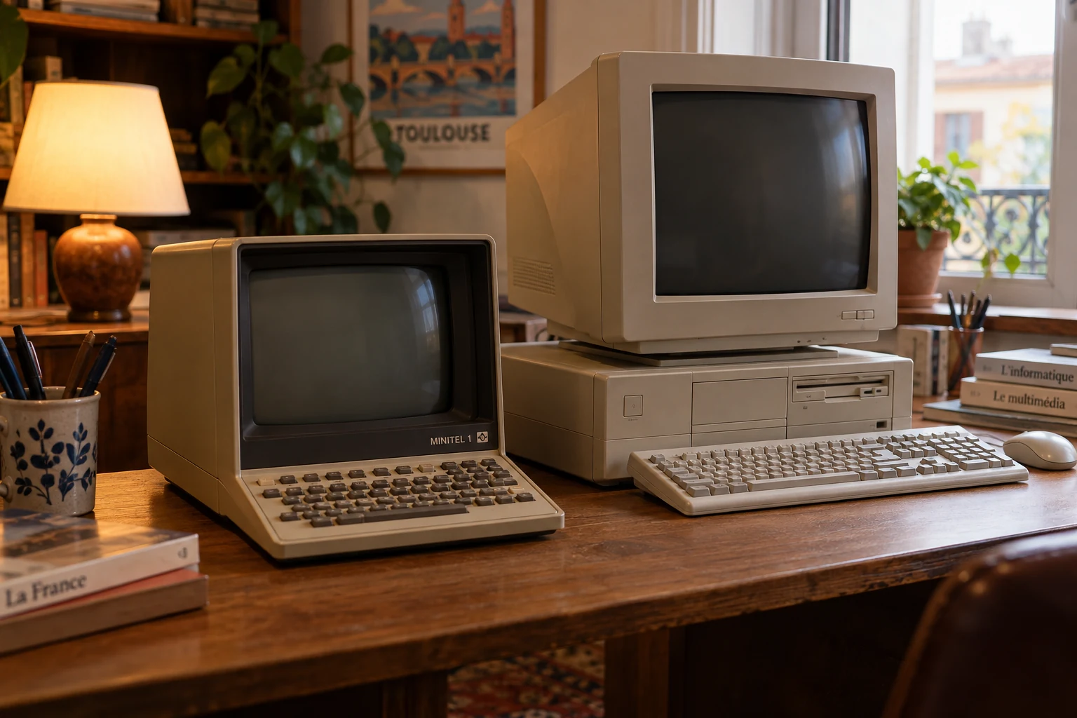 Scène reconstituée autour de Minitel contre Internet